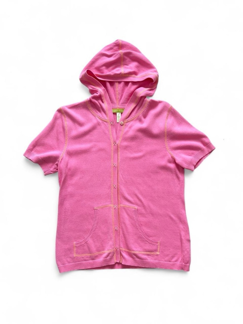 Sigrid Olsen Pink Short-Sleeve Hooded Knit Top